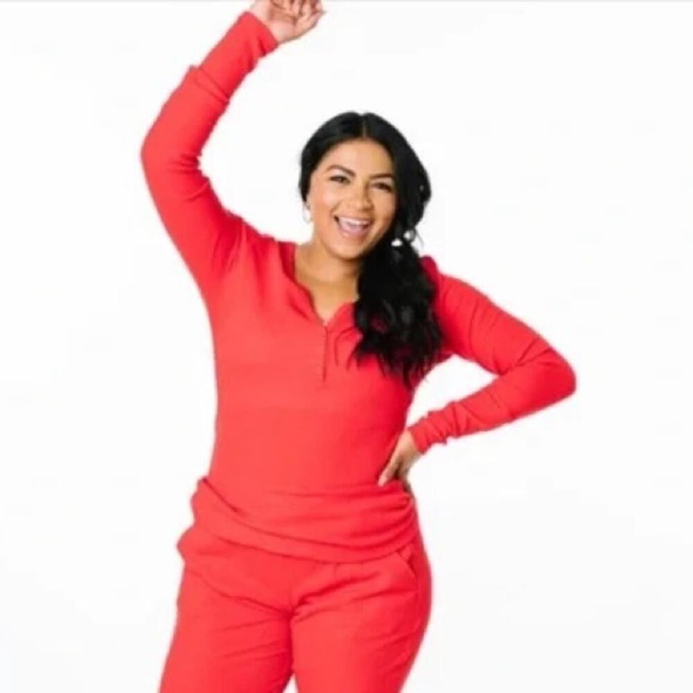 ZYIA Active Don’t Wake Me Red Thermal Henley Long Sleeve Top Size XS